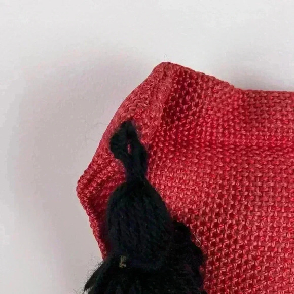 VTG Burlap Throw Pillows (2) Tassels Handmade Red And Pink Grannycore Maximalist - Picture 6 of 10